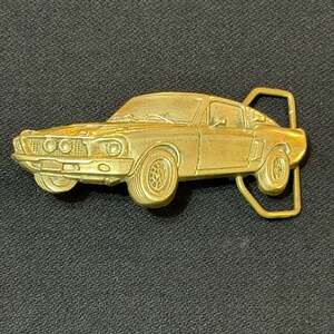 Vintage 1980 Baron Solid Brass 1968 Ford Mustang Fastback Belt Buckle